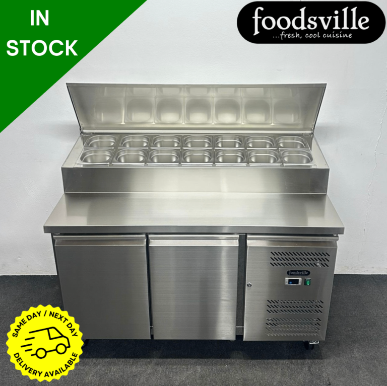 PROFIT NOW, BUY LATER! - NEW Foodsville 1360mm 2 Door Prep Counter Fridge, On Wheels