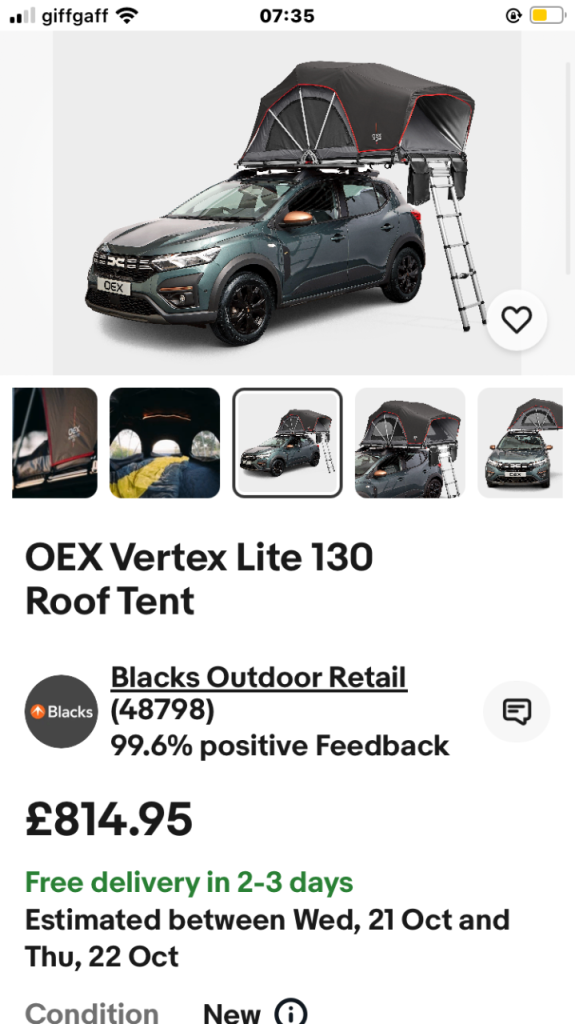 OEX Vertex Lite 130 Roof Tent – As Good As New