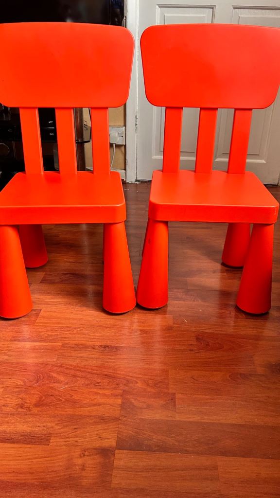 Pair of IKEA MAMMUT Children's Chairs - Red, Good Condition