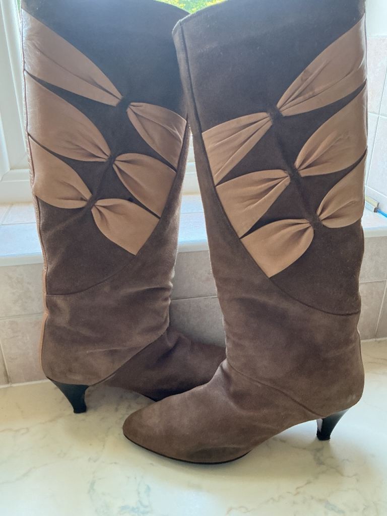 Suede And Leather Knee Length Boots - size 6