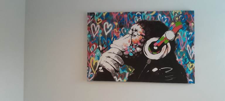 Large Banksy Monkey Wearing Headphones Grafitti Canvas