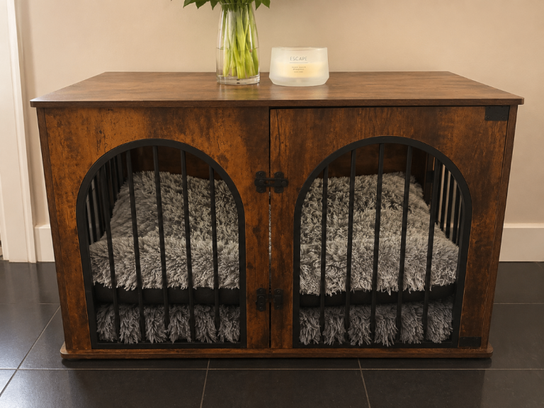 Wooden dog crate with 3 doors to exit 