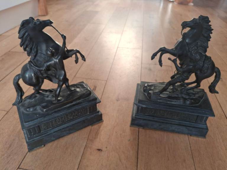 PAIR of Antique Bronze Horse and Trainer Statues, Good Condition (1890s)