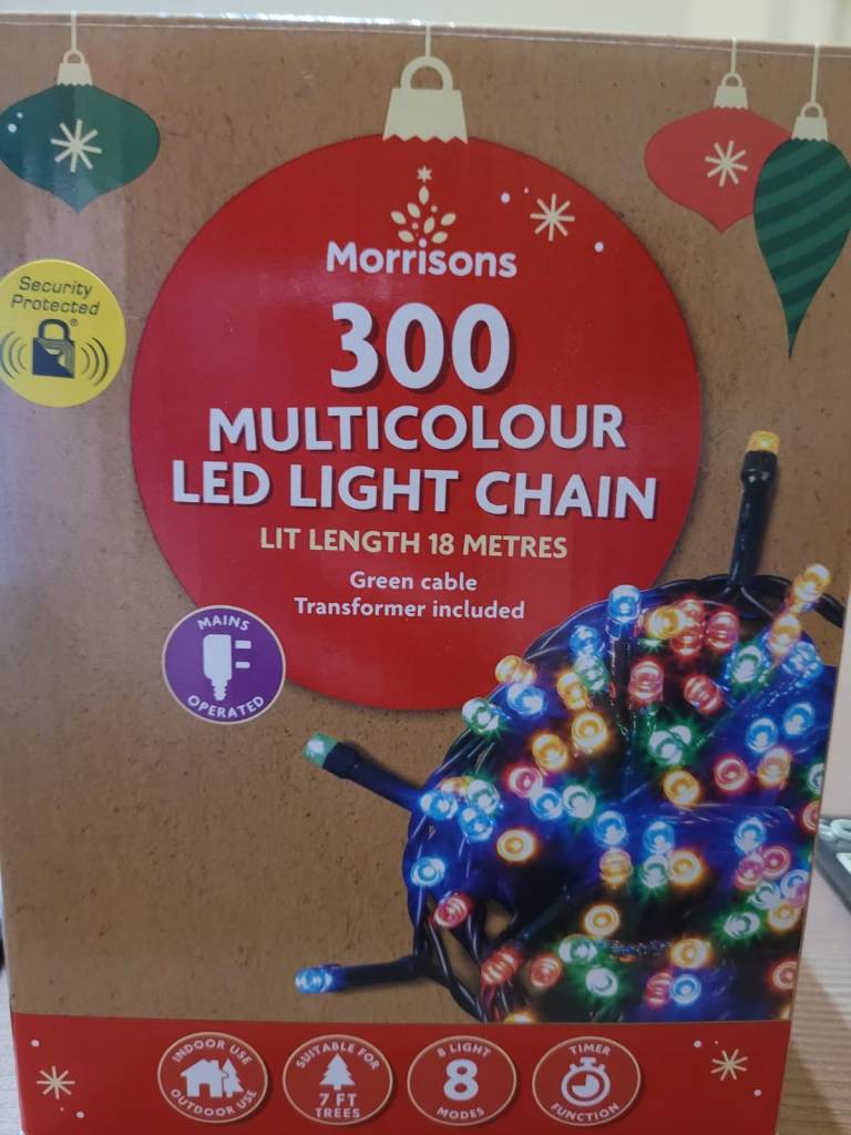 Morrisons 300 Multicolour LED Light Chain – 18m, As Good As New