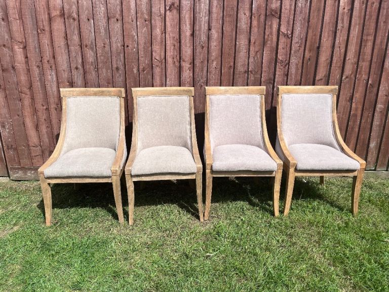 Set of 4 Beige Fabric Dining Chairs with Wooden Frames