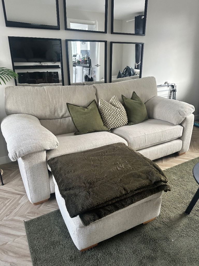 Beige sofa 3&2 & footstool