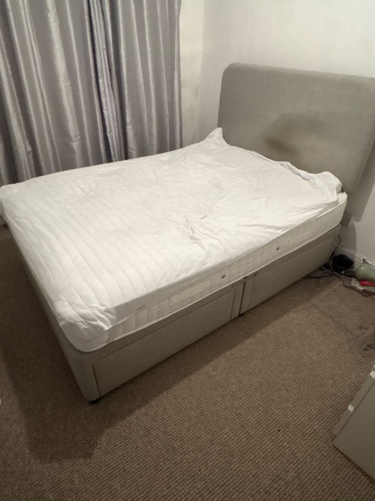 Good Condition Grey Fabric Double Bed