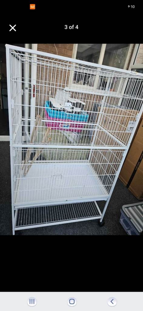 Large white metal parrot cage, ideal for parakeets etc