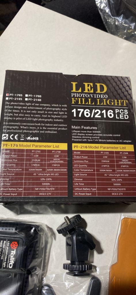 Tolifo LED Photo/Video Fill Light PT-176/216 – New in Box