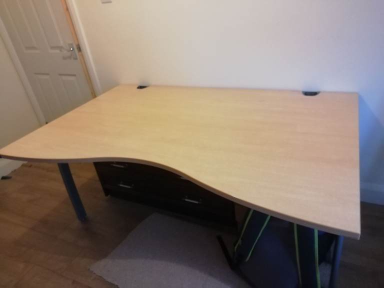 Large Beech Effect Office Desk with metal sturdy legs