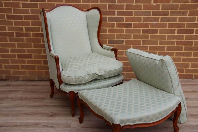 Wesley Barrell French Wingback Armchair with Footstool (UK Delivery)