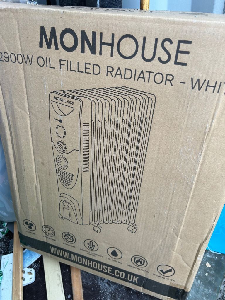 MONHOUSE 2900W Oil Filled Radiator – White, Brand New