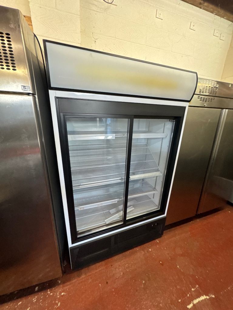 Commercial upright display fridge like new sliding doors 