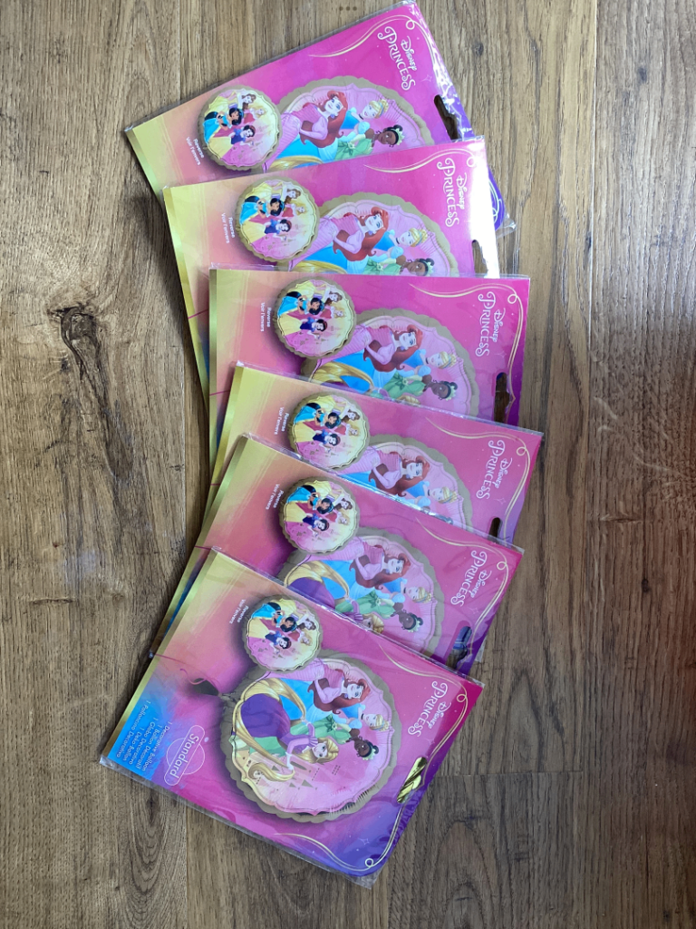 6 Disney Princess helium balloons - excellent condition - unopened! 