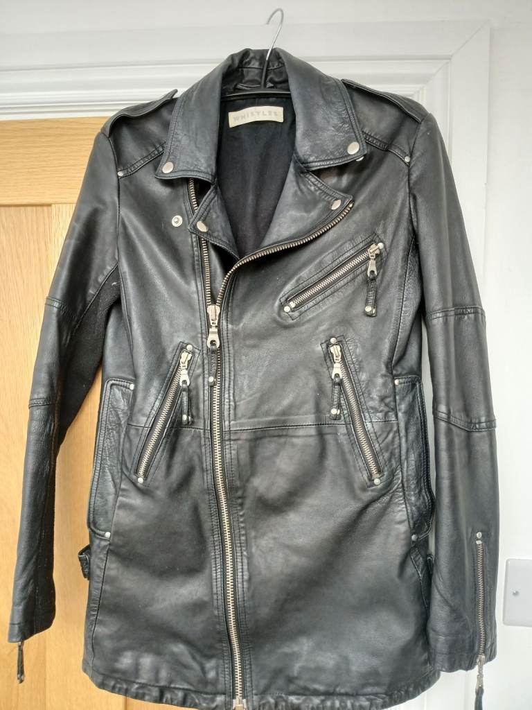 Whistles Belted Agnes Biker Jacket S UK 8 10 Black Leather New RRP £349