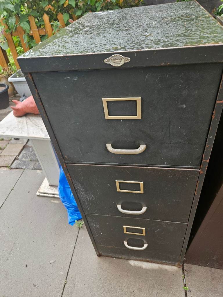 Vintage Metal Filing Cabinet – Three Drawers, Dark Grey