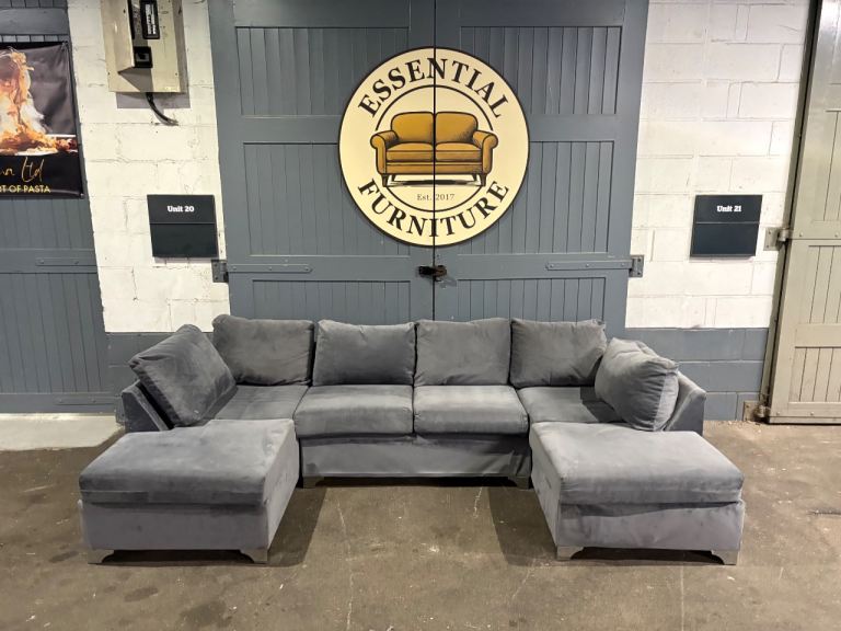 Grey velvet U / L shape sofa, FREE DELIVERY 