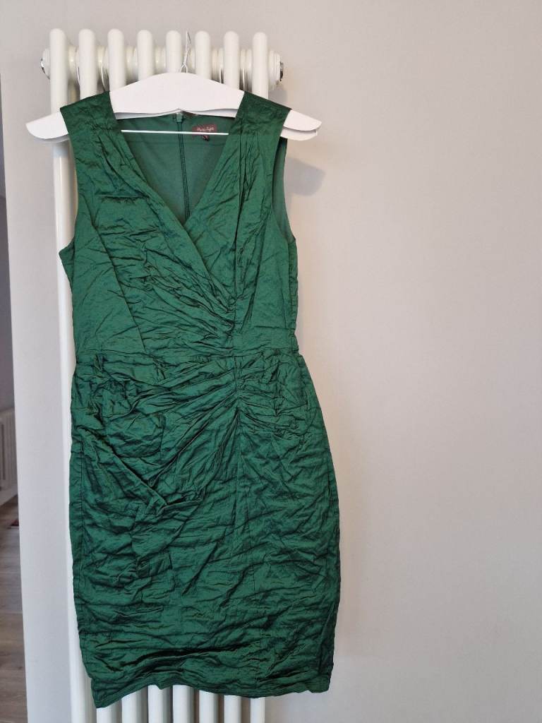 Phase Eight forest green crinkle knee length dress Size 12