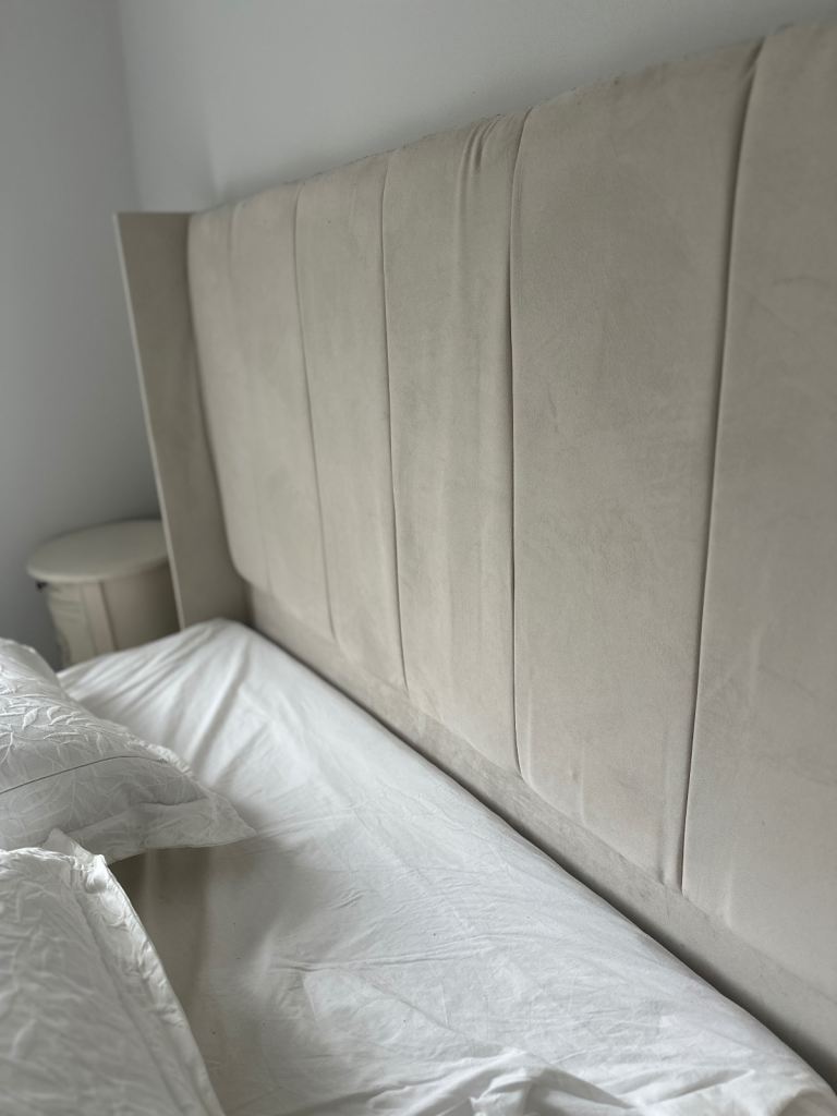 Stylish Double Bed Velvet Headboard - Beige, Good Condition