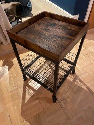 Rustic Industrial Style Side Table with Storage Basket