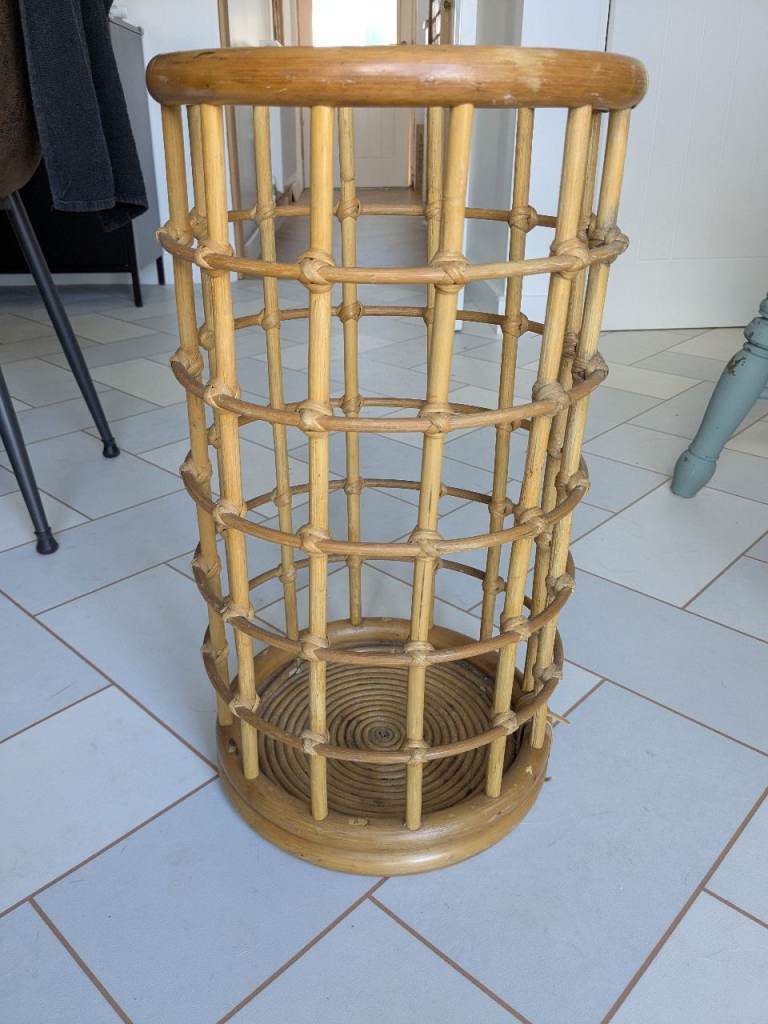 Umbrella Stand mid-century round Bamboo and Cane Retro Chic