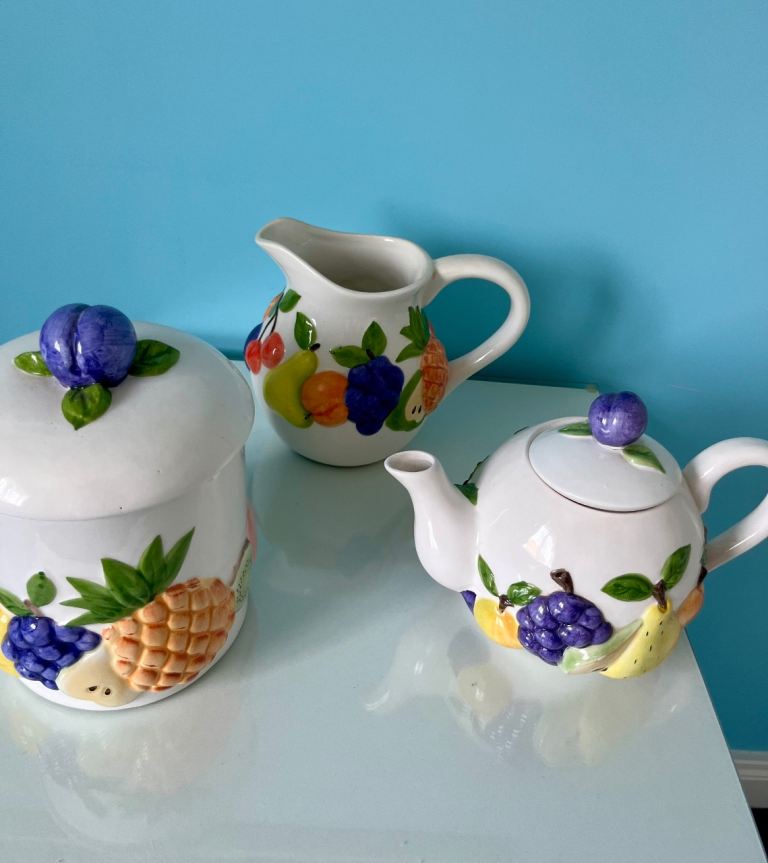 Set of 3: Teapot, biscuit barrel, and jug