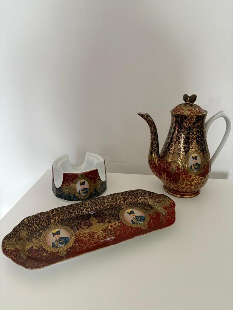 Vintage Persian Qajar Tea Set – 3 Pieces (Unused, Boxed)