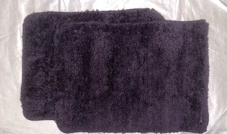 Set of 2 Dark Purple Polyester Printed Microfibre Soft Bath & Door Mats Rugs