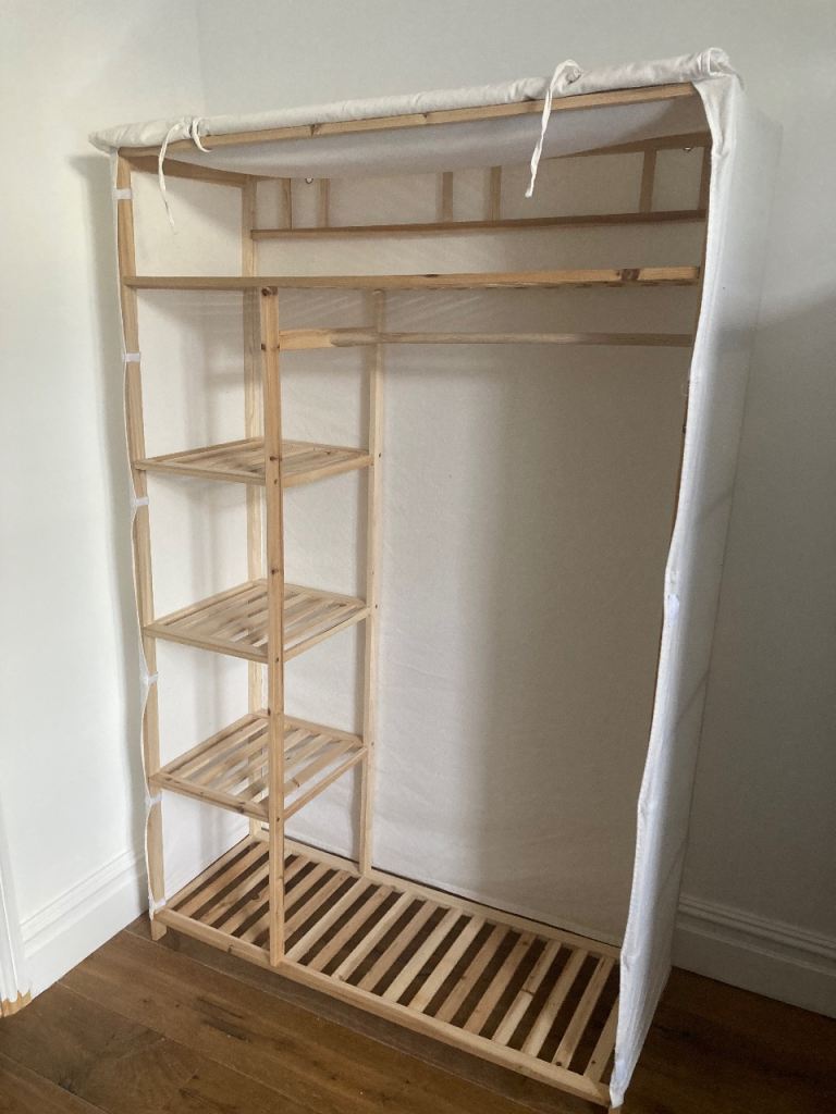 Classic timeless vidaXL pinewood wardrobe with canvas washable cover W110 x D40 x H170 cm / RRP £164