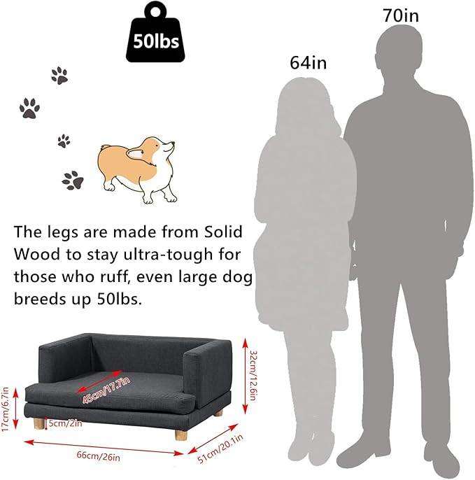 NICEME Elevated Dog Sofa Bed, Sofas & Chairs  Grey Linen Upholstery, 