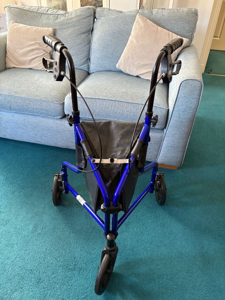 Lightweight 3 Wheeled Rollator, Tri Mobility Walker with Brakes and Shopping Bag, Blue