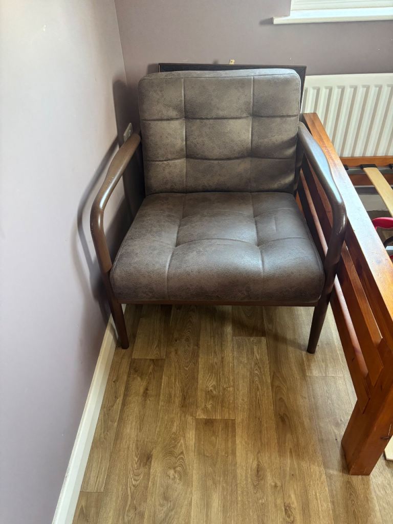 Next brown leather and walnut armchair