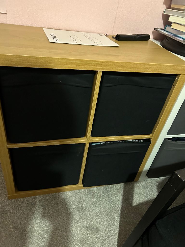 Kallax Style Storage Unit with Black Fabric Boxes