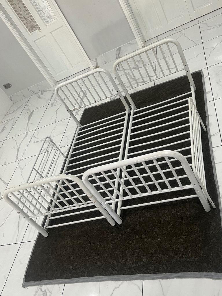 X2 White Children Kids Single Beds Frames Metal With Side Safety Bars  