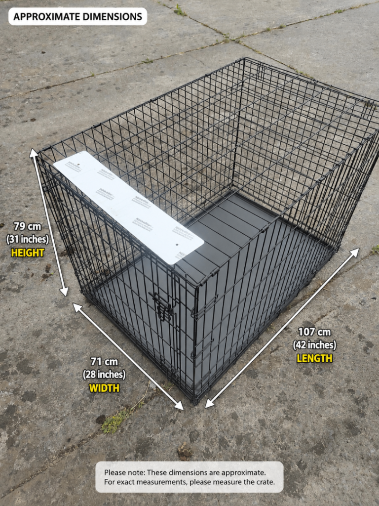 Large black powder-coated folding dog crate in very good condition. 42 inch