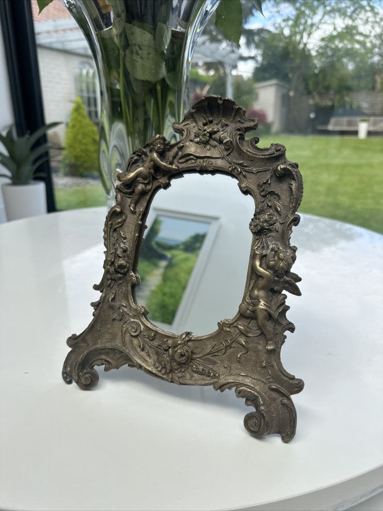 Art Nouveau Vintage Brass Vanity Mirror -desk -table top , Saver Paris
