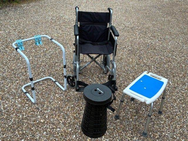 Angel Travel Wheelchair, Blanket Lifter for feet, Telescopic Stool and Shower Stool