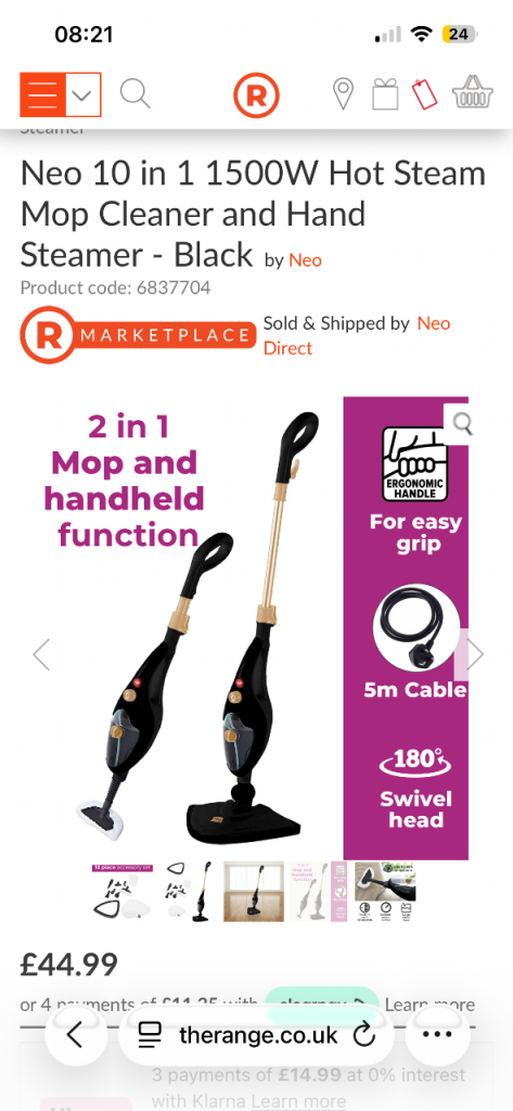 Neo 10 in 1 1500W Hot Steam Mop Cleaner and Hand Steamer