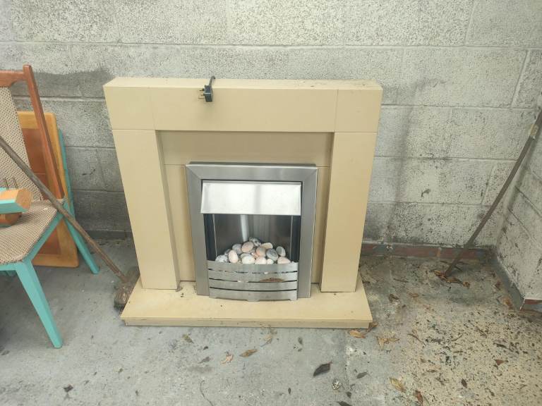 Stone Effect Fireplace Surround with Gas Fire Insert