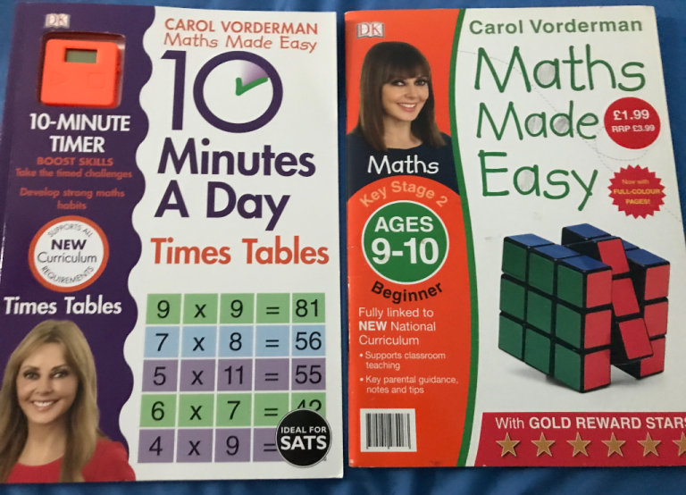 Times tables book and 9-10 maths workbook