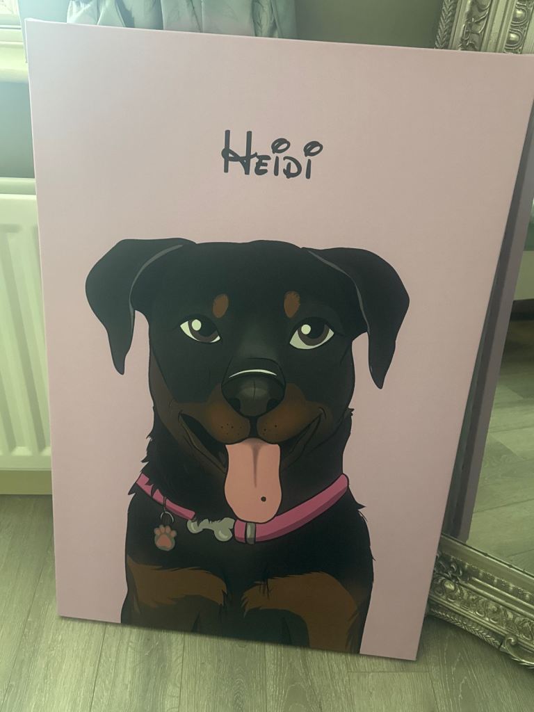 Rottweiler dog canvas picture pink black tan 