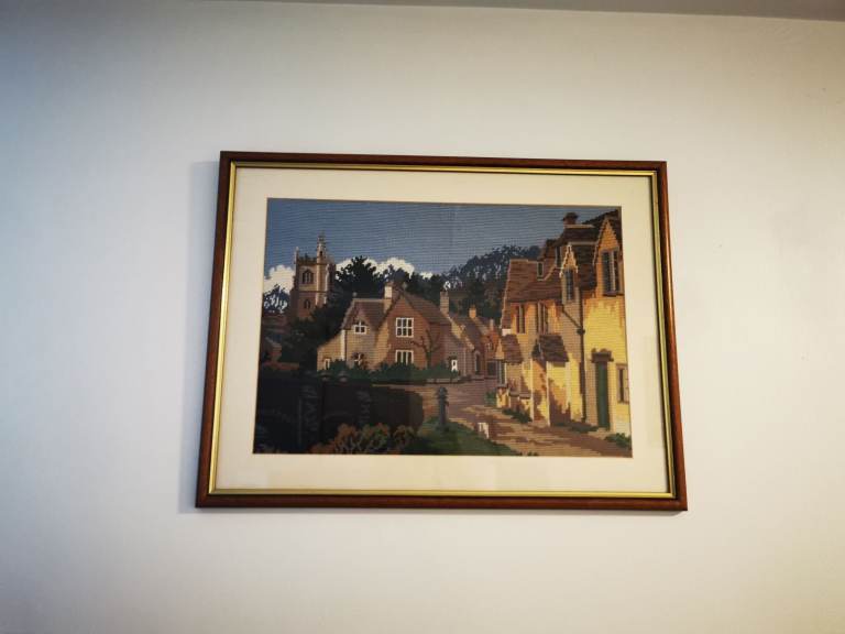 Hand made vintage needle point wool crochet picture