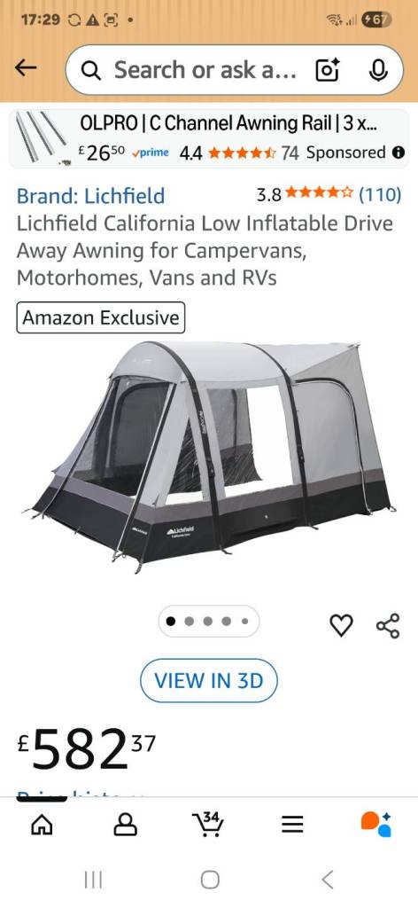 Campervan inflatable driveaway awning. 