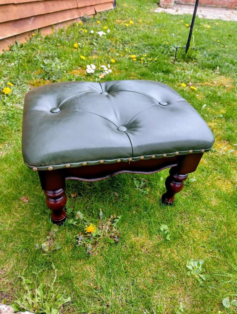 Small mahogany and leather footstool 