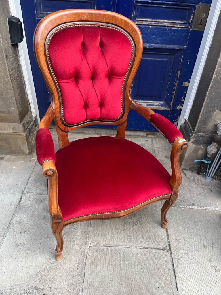 Vintage Red Velvet Armchair – Good Condition
