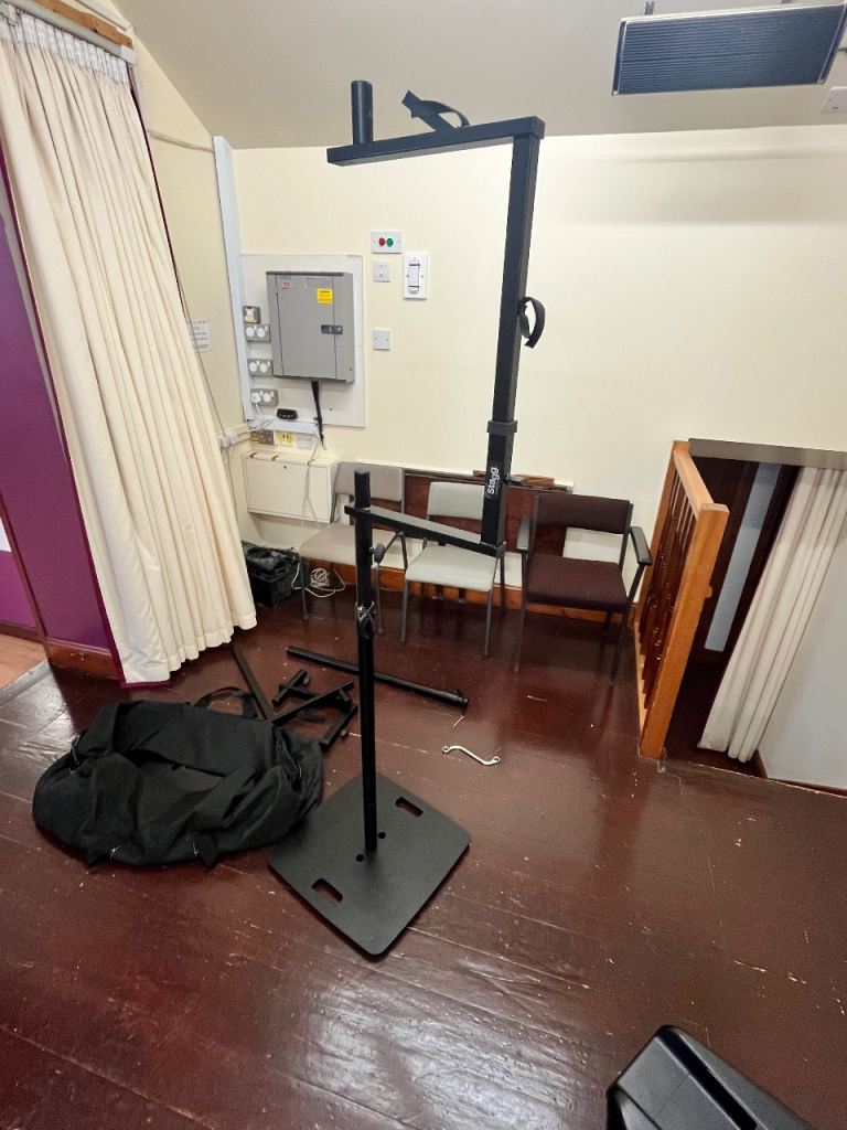 Vertical speaker stands with light bracket and brand new T-bar brackets