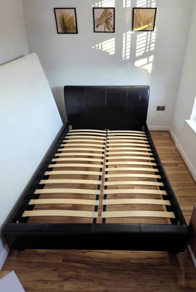 Brown Leather Double Bed Frame