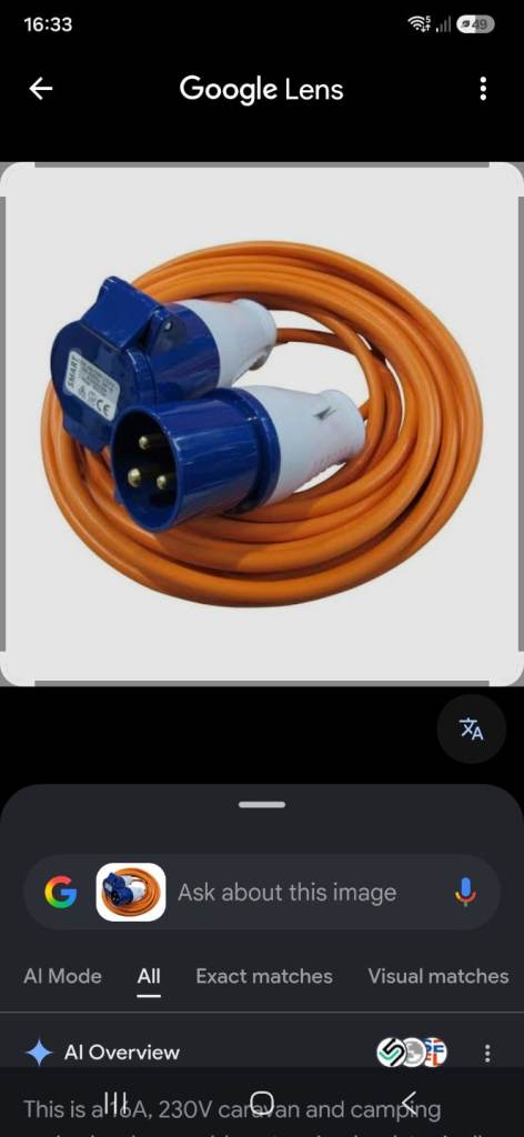 Orange 230V Caravan/Camping Mains Hook-Up Lead, New