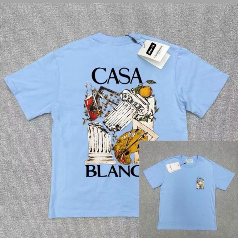 Casablanca Men’s Blue Cat Logo Graphic Print Crew Neck T-Shirt Regular XL