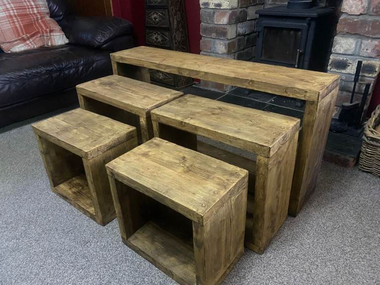 Double nest of tables Rustic, Hand Made reclaimed wood country cottage (large)